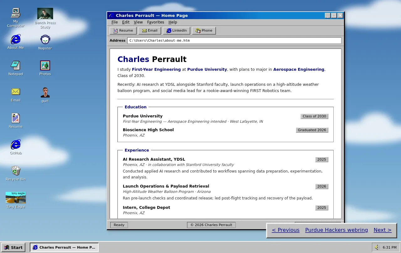 Preview of charlie's website